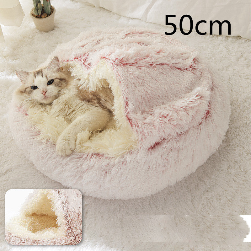 Lit 2 en 1 pour chien et chat - Lit d'hiver rond en peluche chaud pour animaux de compagnie - Lit doux et long en peluche pour animaux de compagnie